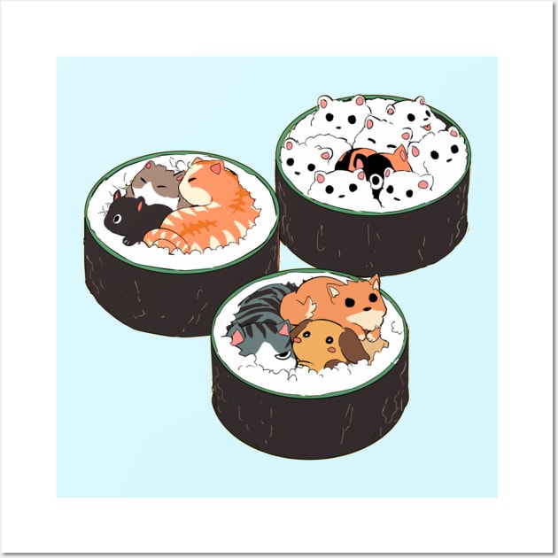 Cute Sushi  Cat Wall Art by Vintage Dream